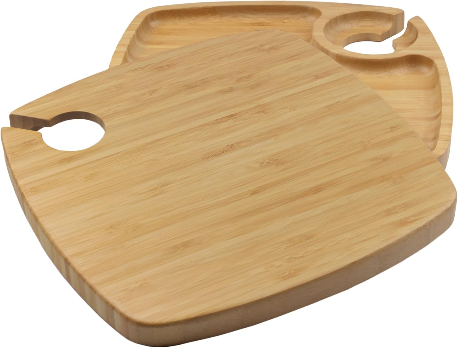 BambooMN 10" x 10" Bamboo Reusable Dinnerware Wine Glass Holder Square Dug Out Plates for Catered Events, Holidays, or Home Use Supplies, 4 Pcs