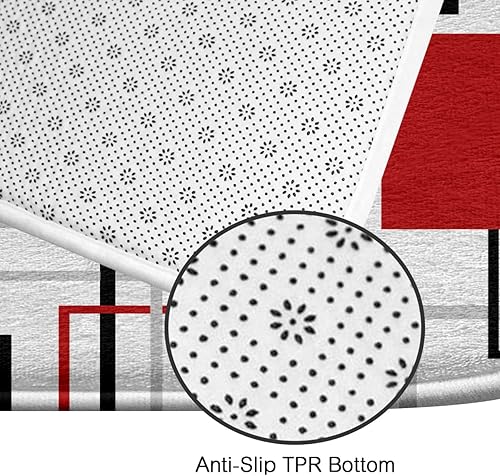 Miniatura 5 de Juego de cortinas de ducha rojo y negro, gris y blanco, geométrico de mediados de siglo, tapete de celosía de arte burdeos, 4 piezas, decoración de