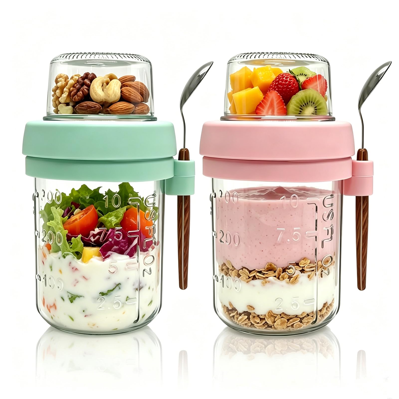 2Pcs Glass Overnight Oats Jar with Lids 16oz Yogurt Pot Oats Container
