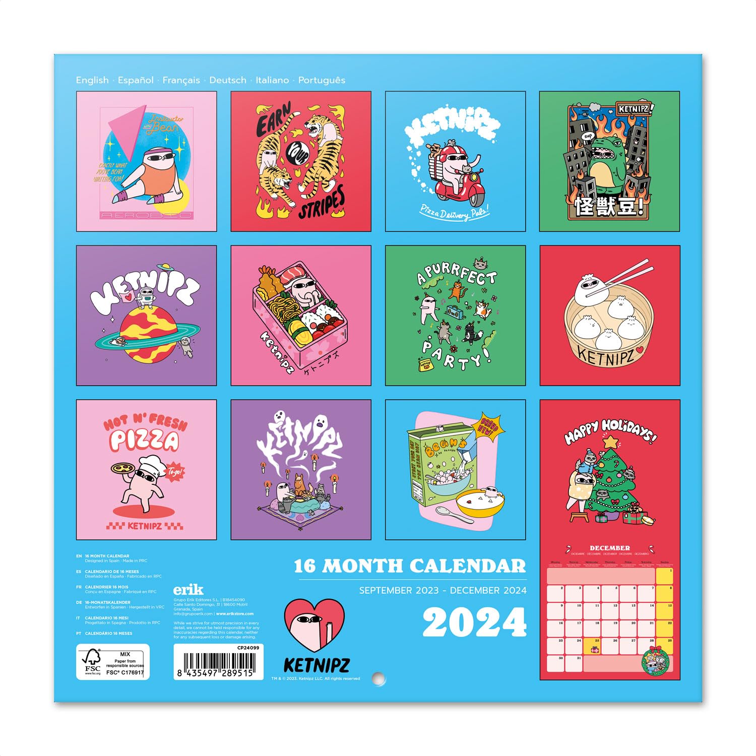 Grupo Erik - Calendrier Mural 2023 Chats - 12 Mois, Janvier 2023 à