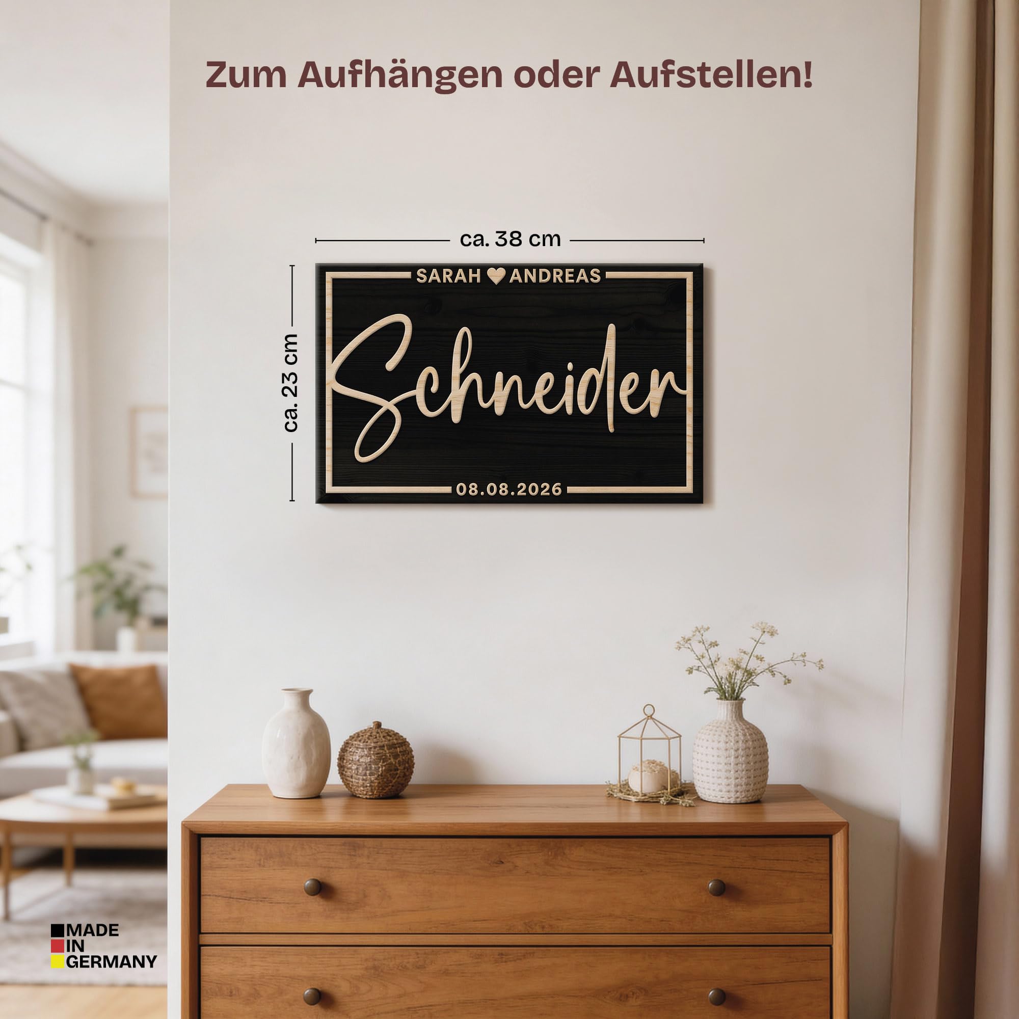 ARTFAVES® Personalisiertes Holzbild - Du-Ich-Wir - individuelles, persönliches Schild aus Holz, Geschenk zur Hochzeit, Valentinstag, Kennenlerntag, Verlobung, Wohnung Einzug