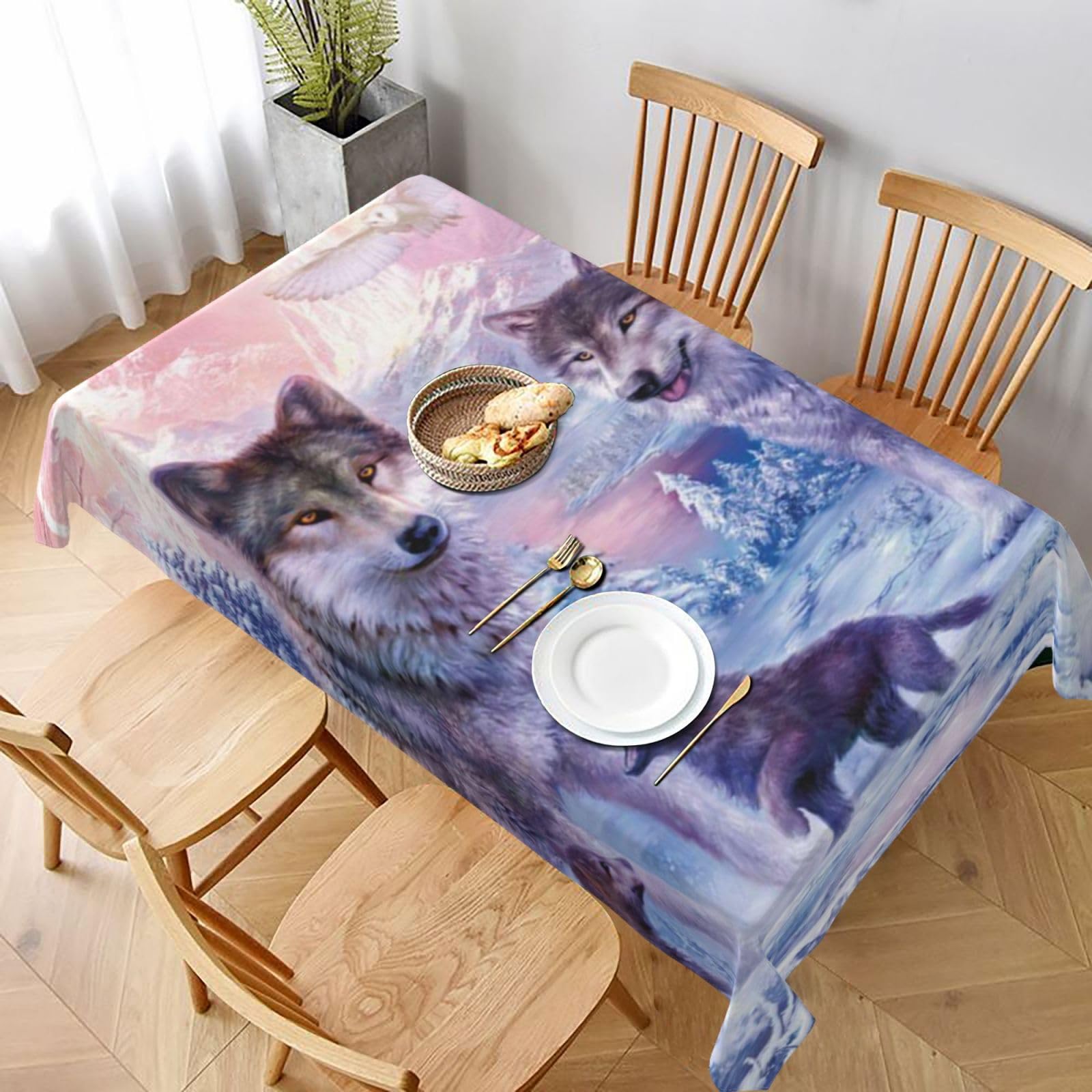 BNVSADC wolves family Printed Rectangle Tablecloth 228x152 CM, Water Resistant Polyester Table Cloth Decorative Fabric Table Covers for Kitchen Dining Table Parties Camping