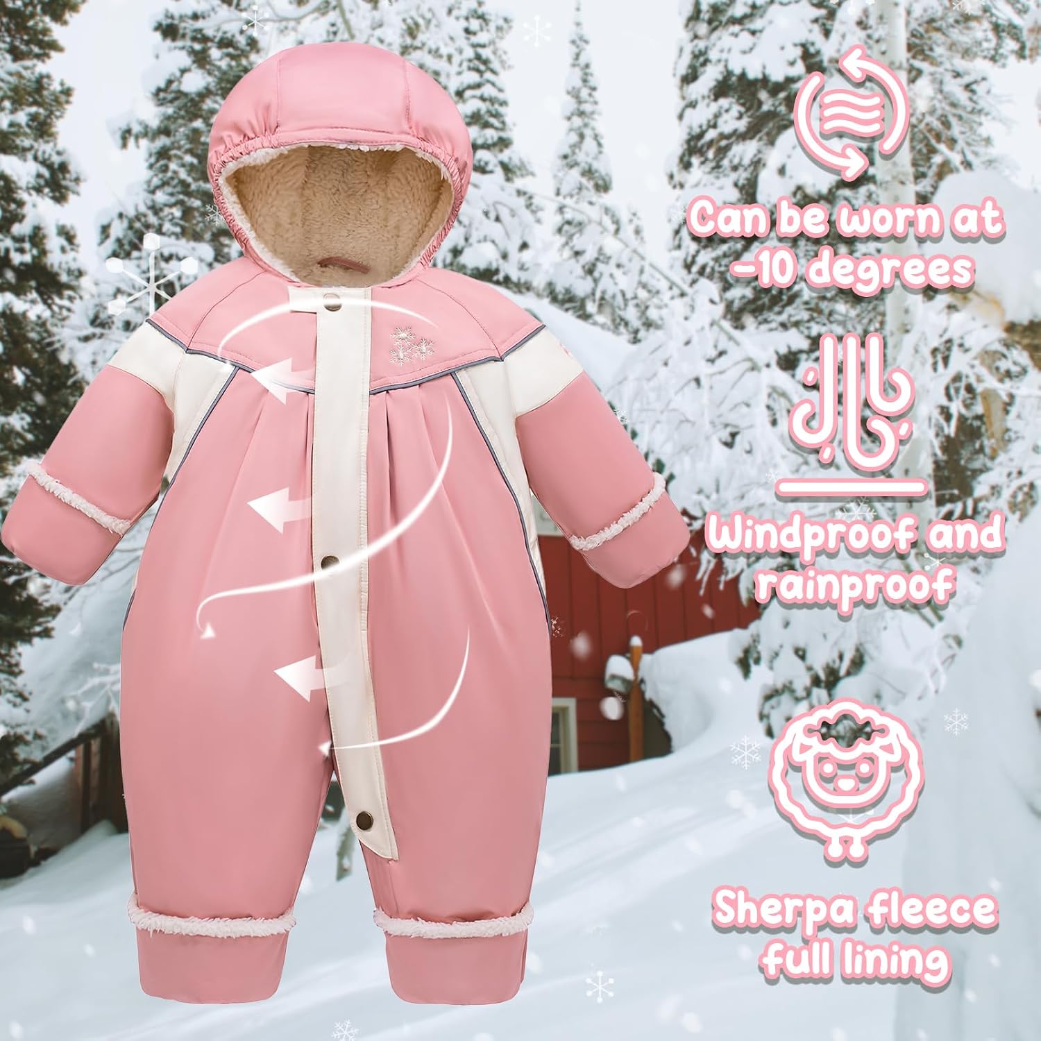 Baby Snowsuit Neutral Baby Girl/Pink Newborn Casual Hooded Romper