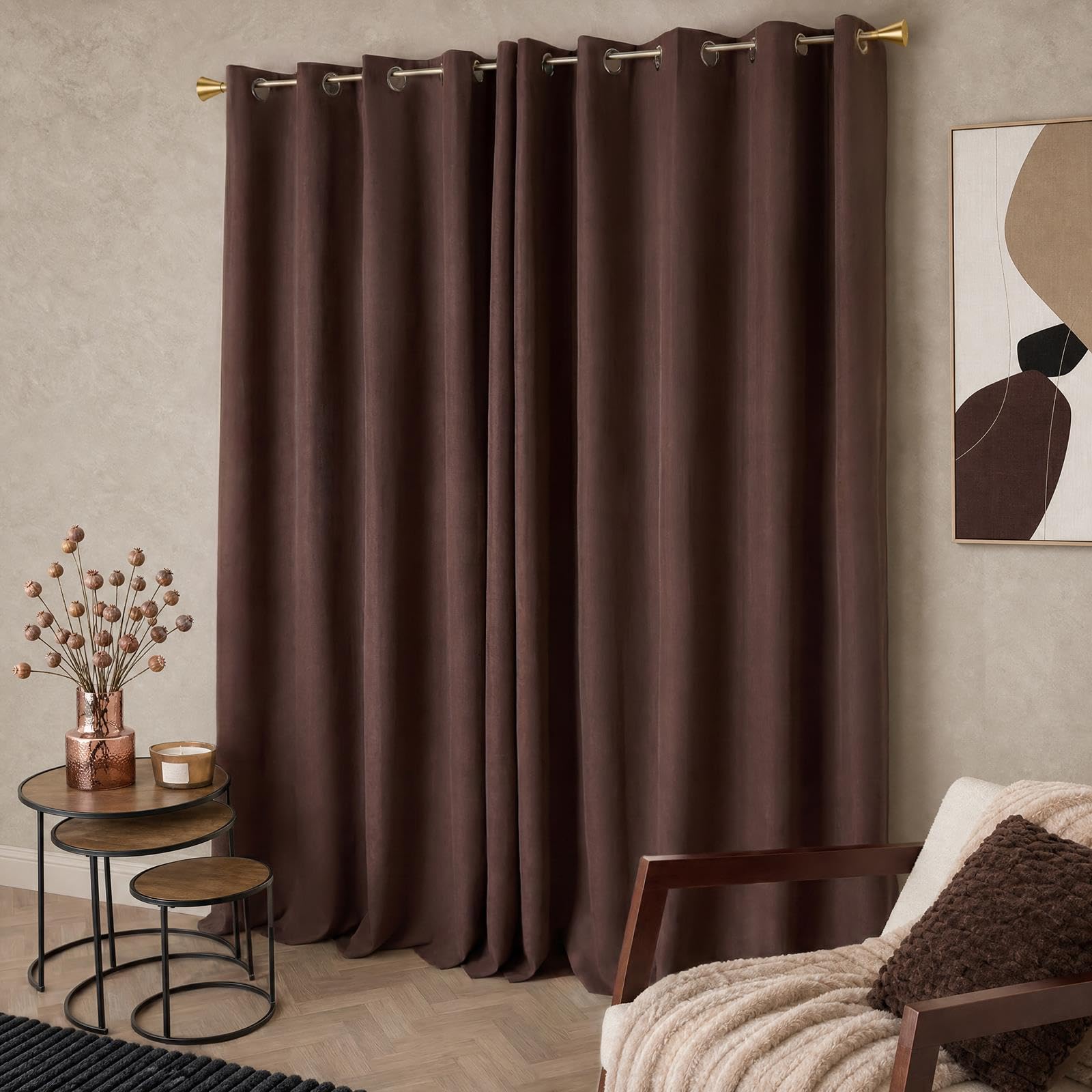 OHS Blackout Curtains 90"x90" Eyelet Woven Texture Thermal 2 Panels, Brown โ image 1
