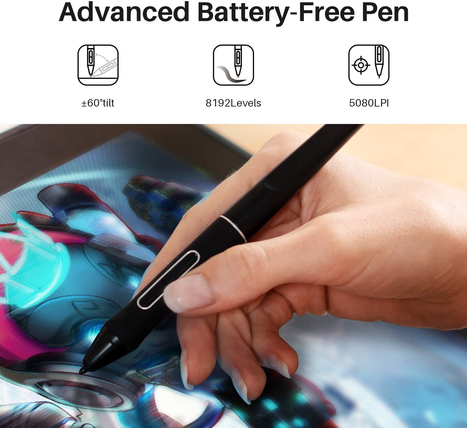 Huion Kamvas Pro 12 Grafiktablett mit Display, 11,6 Zoll Volllaminierter Zeichenmonitor, mit Batterielosem Stift und Verstellbarem Ständer, Ideal für Die Arbeit von zu Hause und Fernunterricht