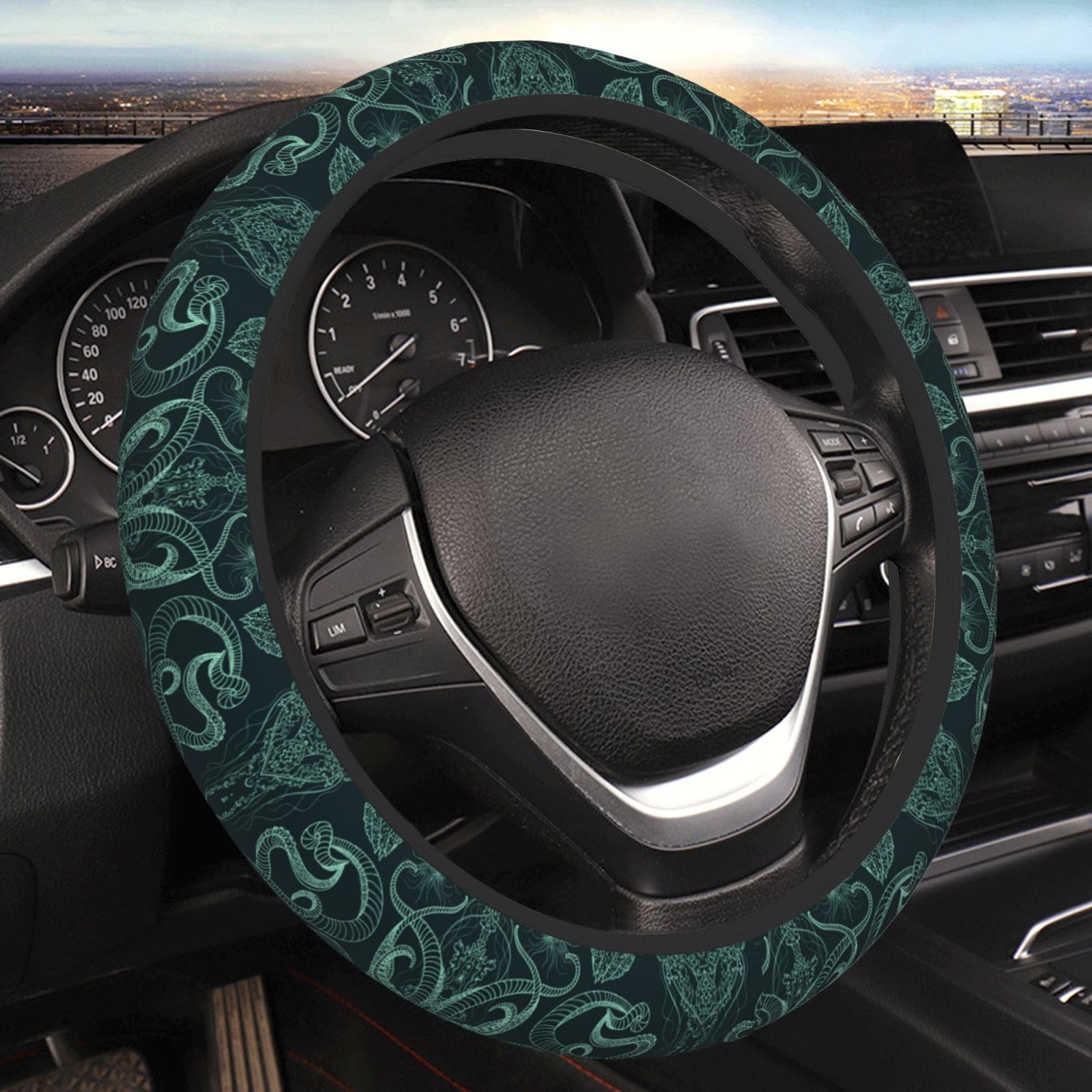 Car Steering Wheel Cover,Octopus Tentacles Pattern Elastic Stretch Car Steering Wheel Protector Anti-Slip Upgrade Thicken Car Interior Accessories Universal for Men Women 15 Inch