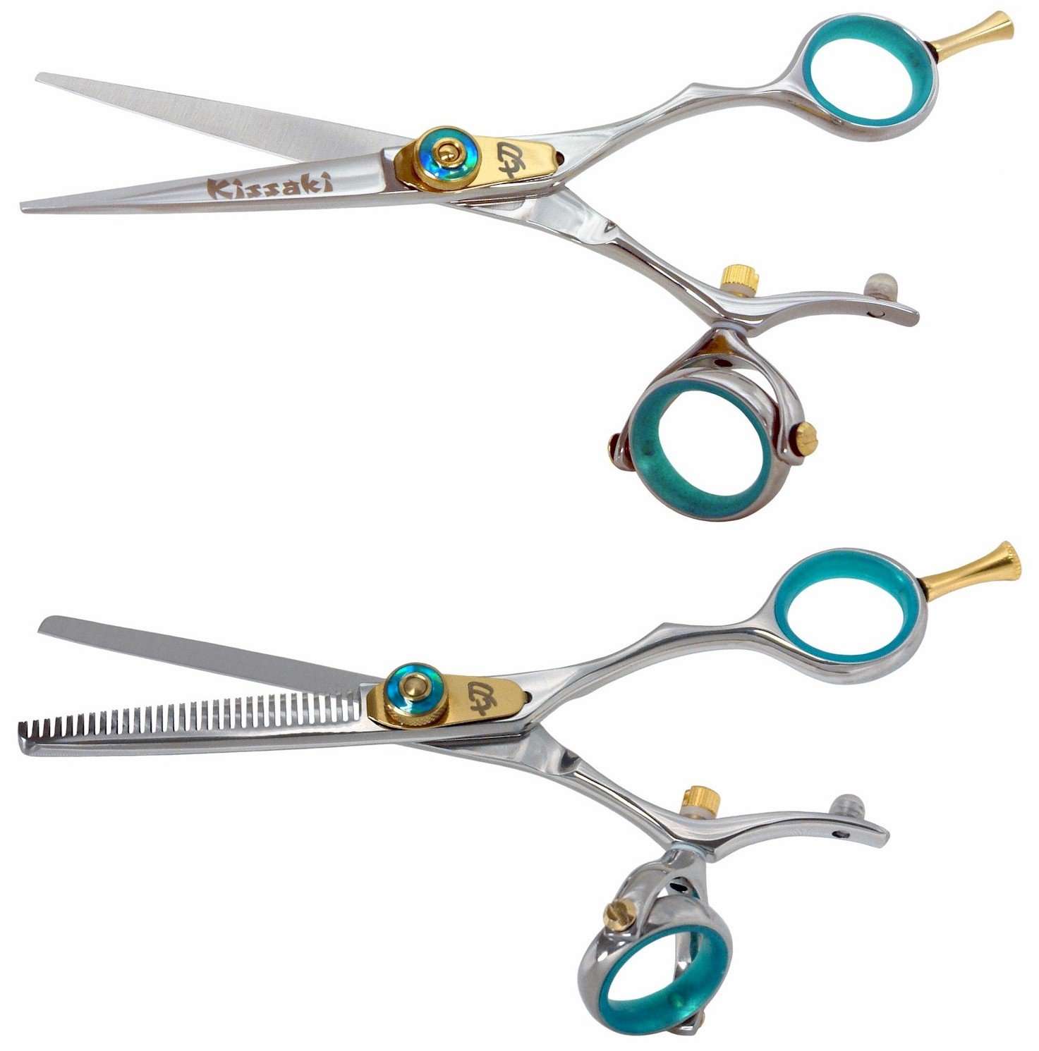 Kissaki Hair Scissors Gokatana 5.5 inches Silver B Hair Cutting Shears and Kanagawa 30 tooth Silver B Thinning Shears Double Swivel Set Combo