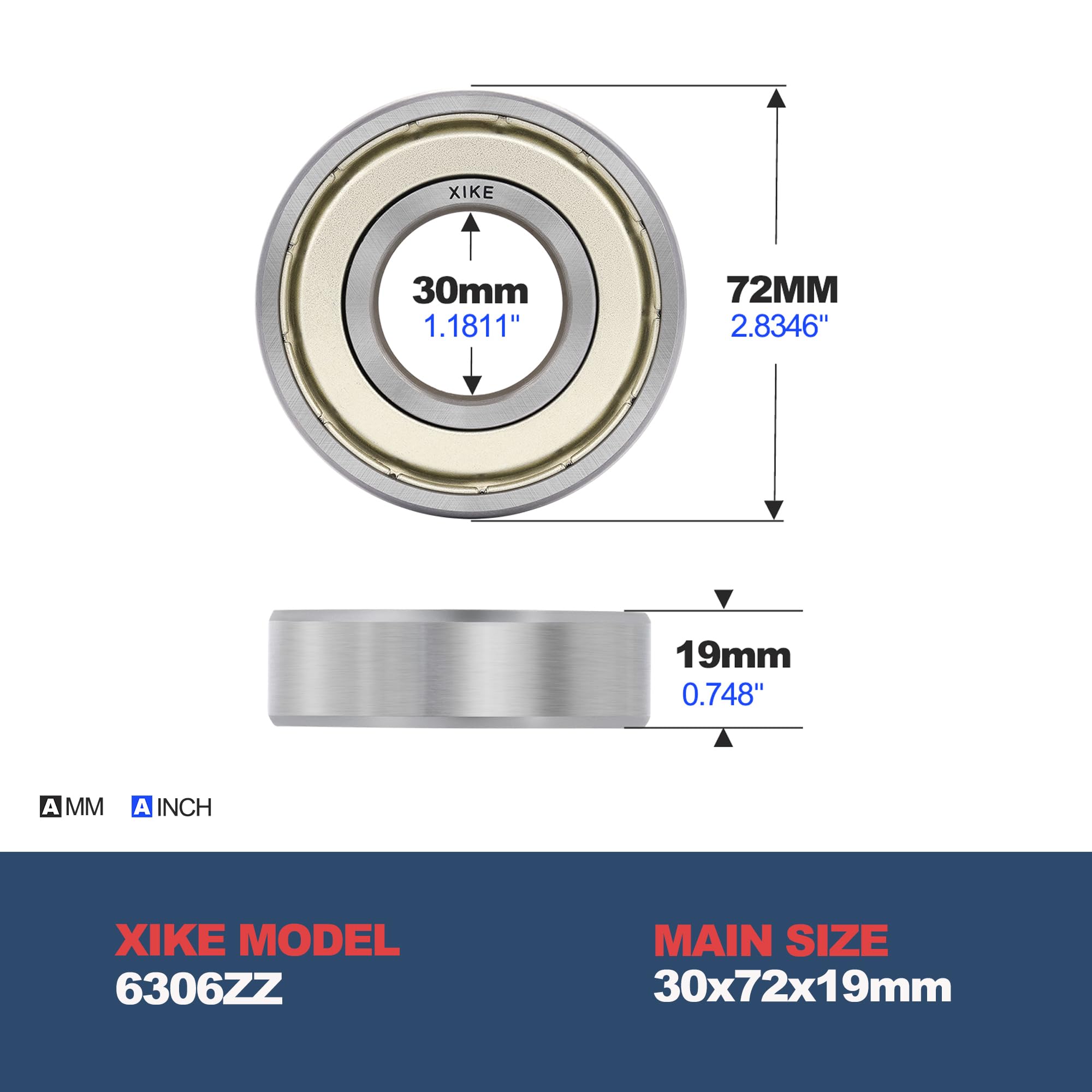 Image secondaire de Lot de 2 Roulements à Billes XiKe 6300ZZ 10x35x11mm en Acier
