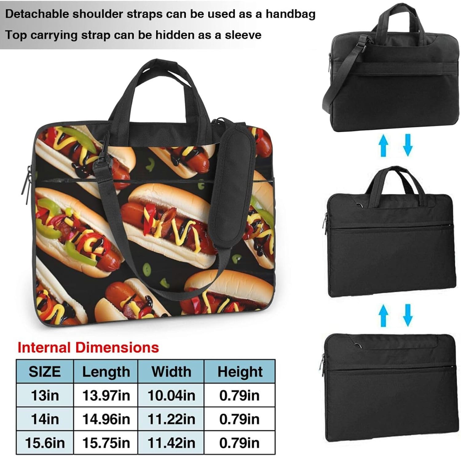 Fun Food Hot Dogs Printed Laptop Tote Bag Laptop Tote Travel Bag Business Computer Bag Work Bag for Men Women