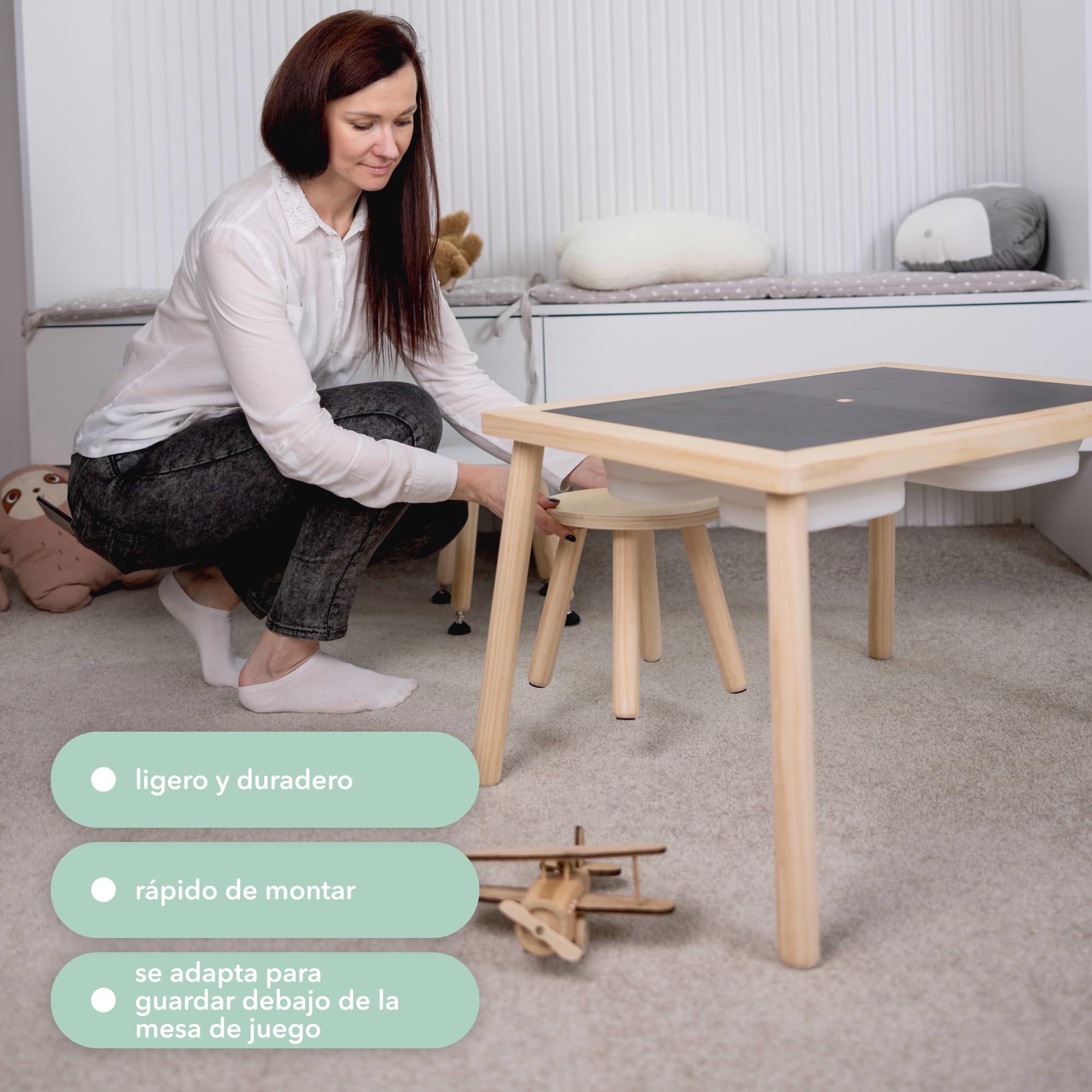 Cateam Montessori Taburete de madera - Silla ajustable para niños pequeños con pies antideslizantes - Taburete para niños sentados y de pie para baño, cocina y sala de juegos - Juego de 2 unidades