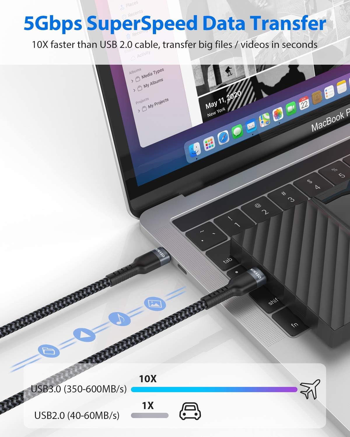 NIMASO USB C to USB C Cable 3.0 Fast Charging[6.6FT], USB Type C PD Cord 60W 5Gbps Compatible with Samsung Galaxy S20 S20+ S10 Note 10,iPad pro 2020/2018,Google Pixel 4 3a 3 2 XL,MacBook Air 2020