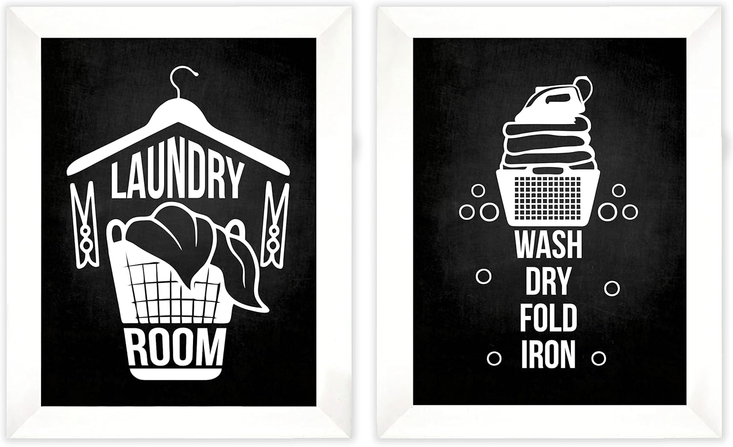 Inkdotpot 2 Piece Laundry Signs for Laundry Room Decor Wash Dry Fold Iron Poster With Frame, Laundry Room Wall Art Signs Framed Wall Decor for Home Laundry, 10x12 Inches (White)