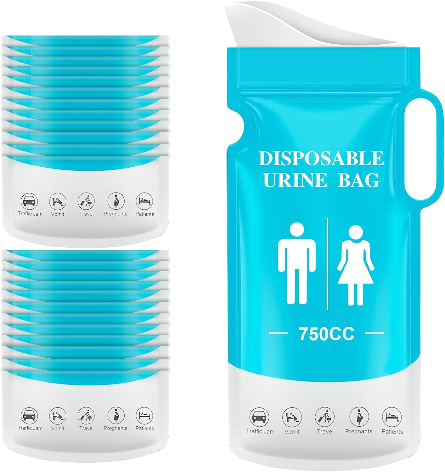 koliprn 8/12/24 pcs Disposable Urine Bag，750ML Urine Bags for Travel, Elderly People.Children, wome，Pee Bags for Travel for Men-