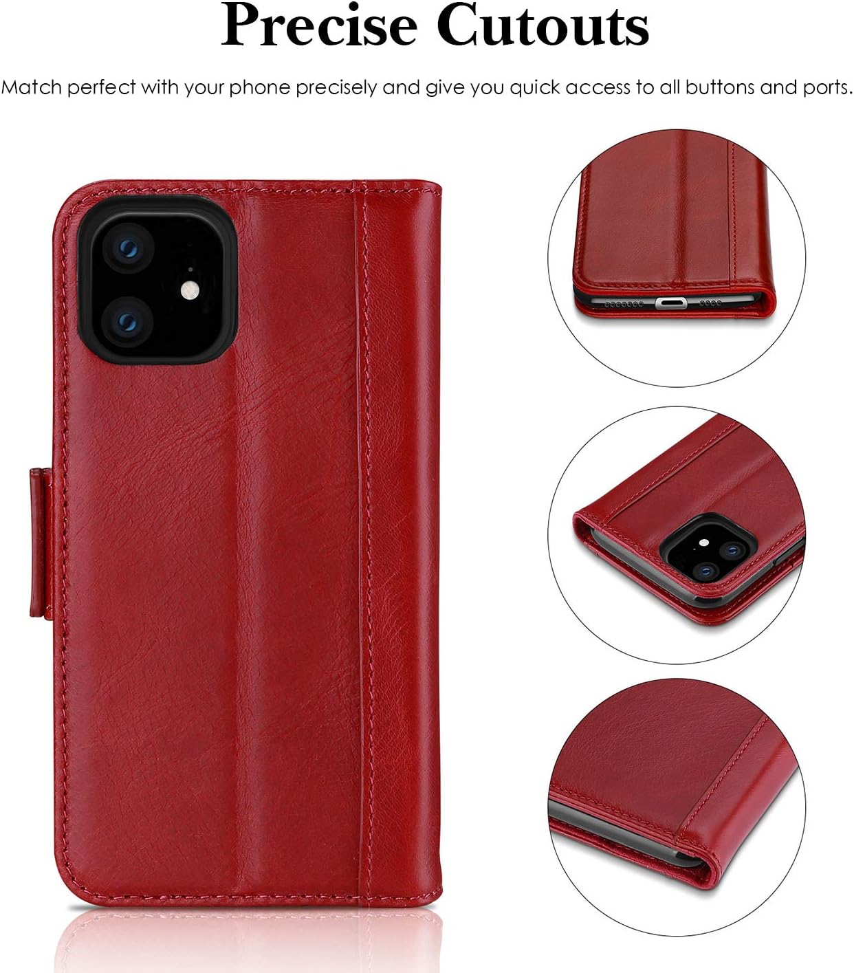 ProCase iPhone 11 Genuine Leather Case, Vintage Folio Flip Case with Card Holders Kickstand Leather Wallet Case for iPhone 11 2019 –Red