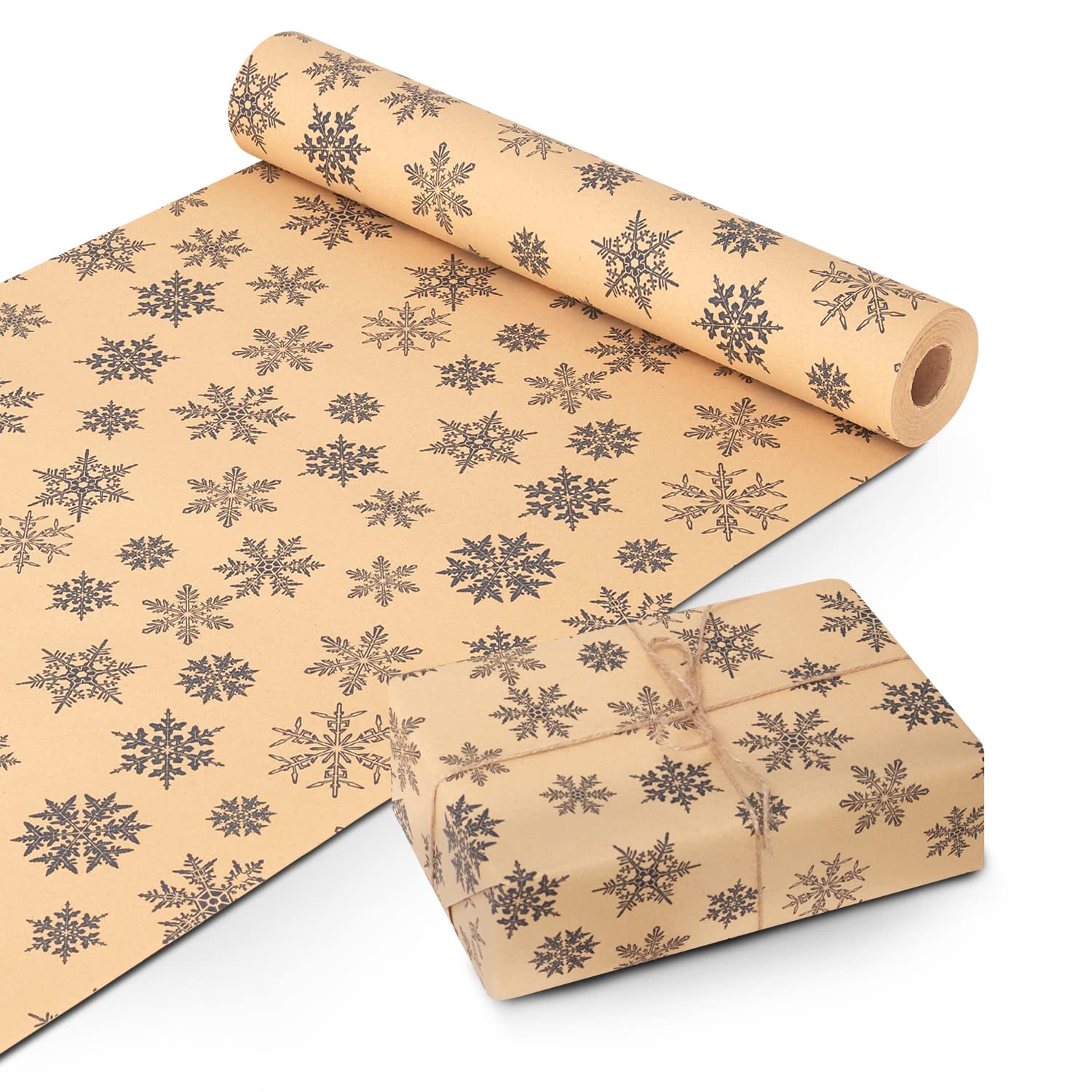 Kraft & Co 2 Pack Christmas Wrapping Paper Roll - Festive Designed Recyclable Kraft Paper, Perfect for Holiday Gifts, Arts & Crafts-Wrapping for a Merry Christmas (44.5cm x 25m) (50m total)