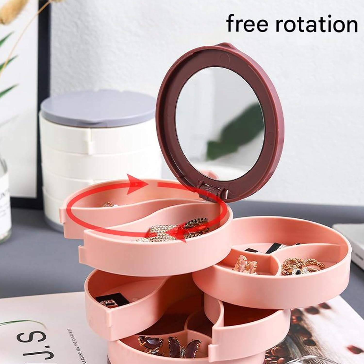 360 Degree Rotating Jewelry Organizers with Multiple Layers for Earrings Necklaces Rings ABS Materials Storage Box