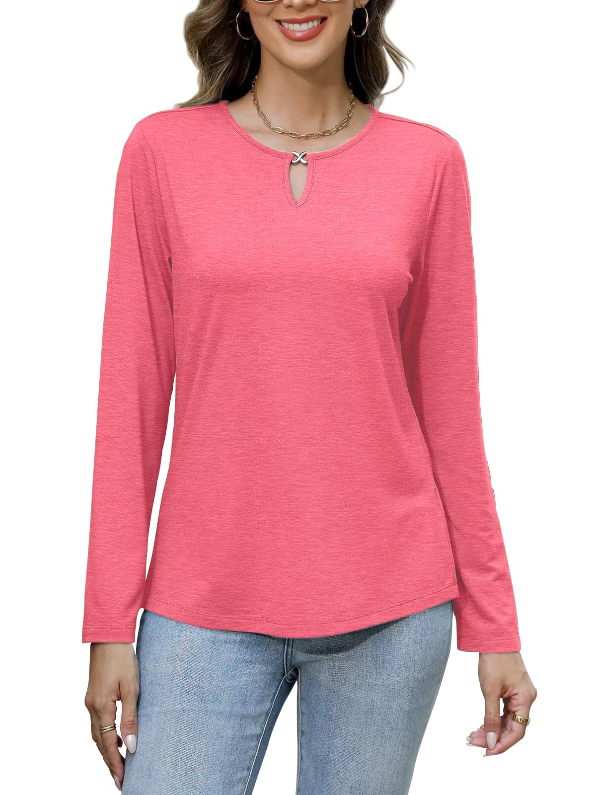 Long Sleeve Shirts for Women Crew Neck Women Long Sleeve Tops Casual Fall Tops Trendy Cute T Shirts Outfits Clothes