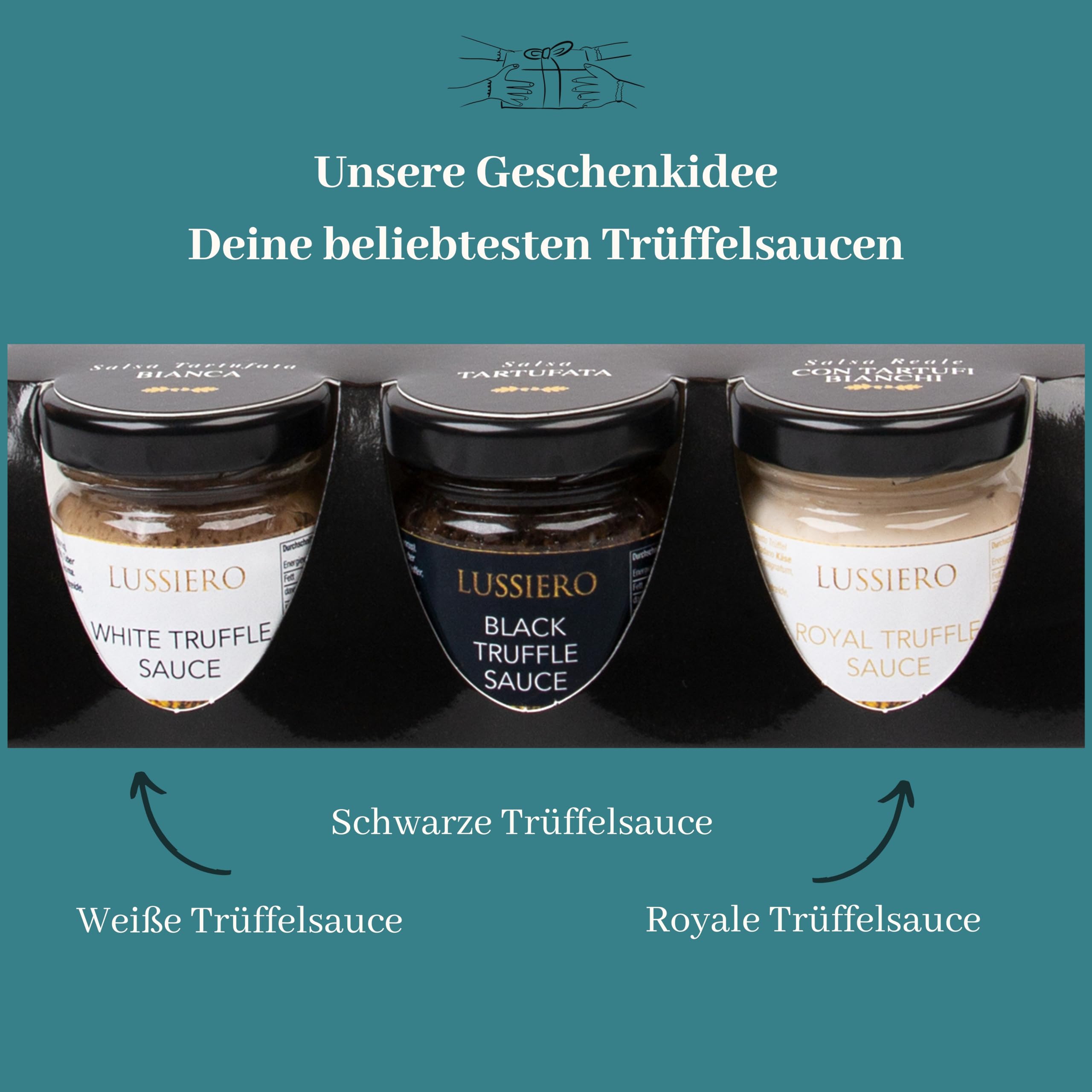 Lussiero Coffret Cadeau Truffes - Sauce à la Truffe Blanche Biancheto, Sauce à la Truffe Noire d'Été et Sauce à la Truffe Blanche Royale