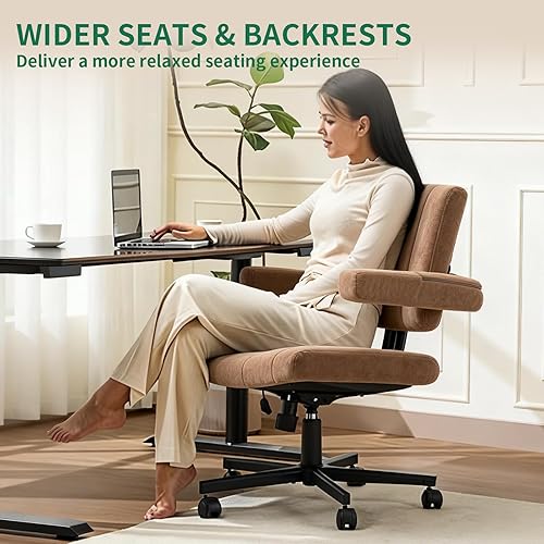 Miniatura 7 de Silla de oficina con tiras cruzadas, VComfortable silla de escritorio con patas cruzadas con brazos y ruedas, silla de juegos de tocador ancha