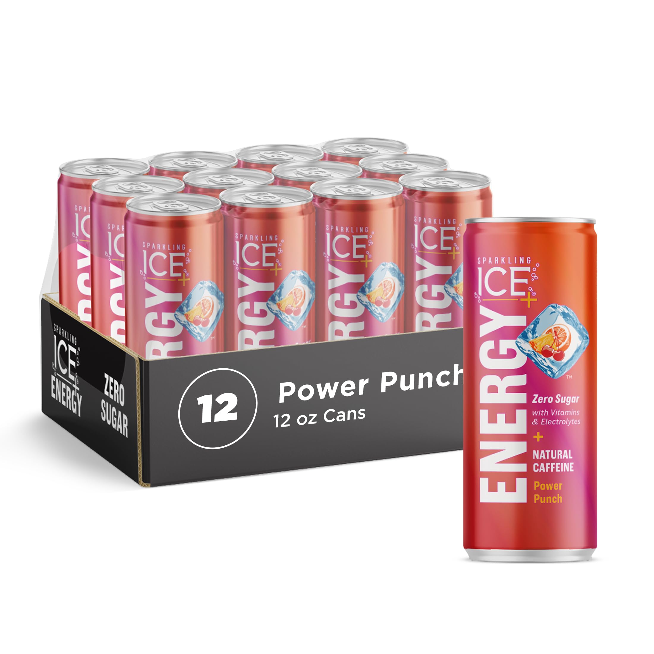 Sparkling Ice +Energy Power Punch 12Pk. Energy Drinks with Vitamins + Antioxidants, Zero Sugar. 12 fl oz cans. Power Punch 12 Fl Oz (Pack of 12)