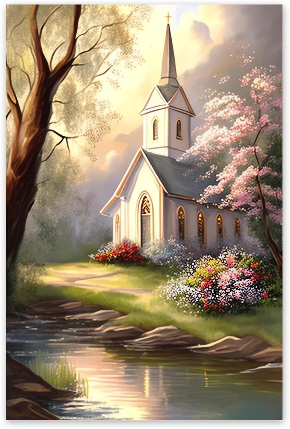 NSUAJOF Christian Churches Diamond Painting Kits Christian Art Painting 5D DIY Full Round Drill Adults Beginners, Personalized Gifts for Family Friends Home Wall Decor 16x20 Inch