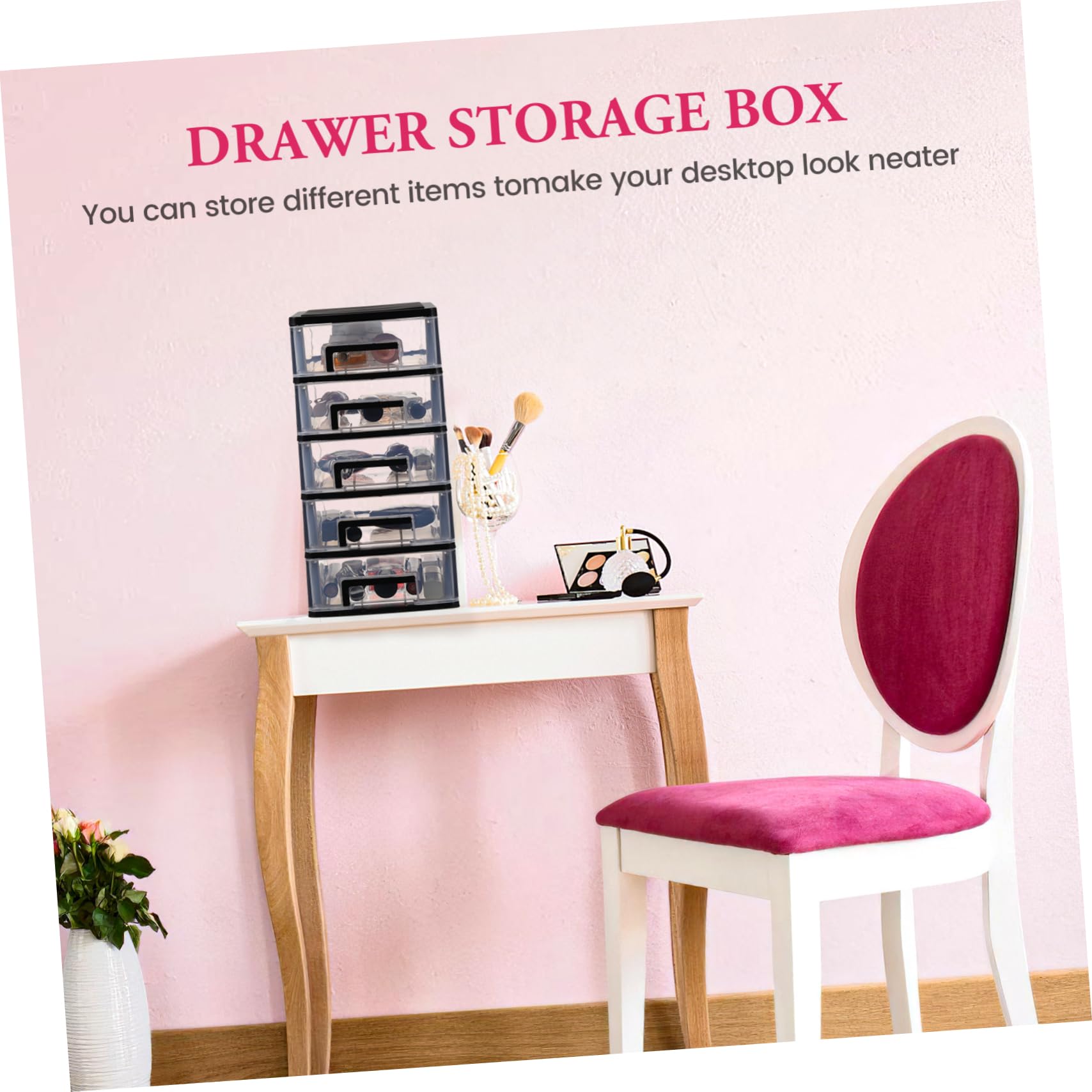 ULTECHNOVO Cassettiera da Scrivania e Design Pratico in Plastica 5 Cassetti Trasparenti Organizer per Cosmetici e Make-up Grande Capacità per Ufficio e Desktop