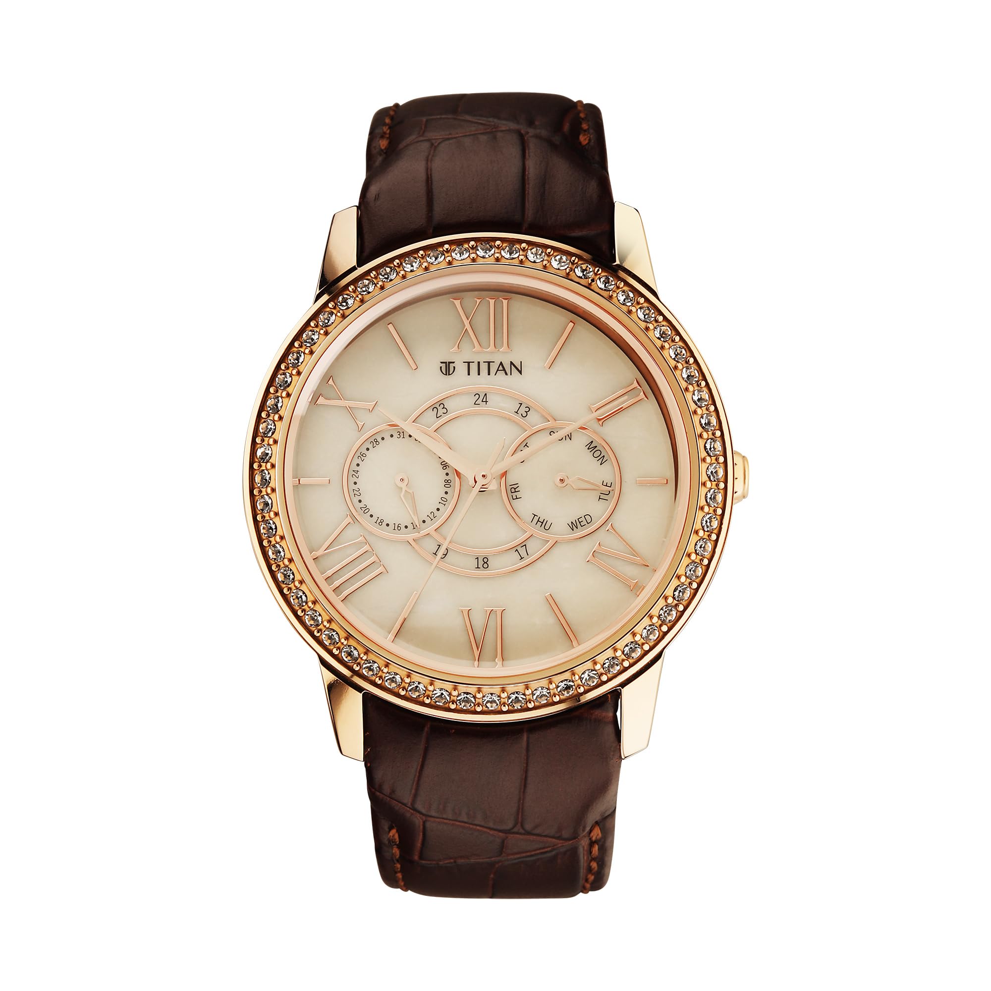 Titan Royale Quartz Multifunction Beige Dial Brown Leather Strap Watch for Men - NT10002WL01-image-36