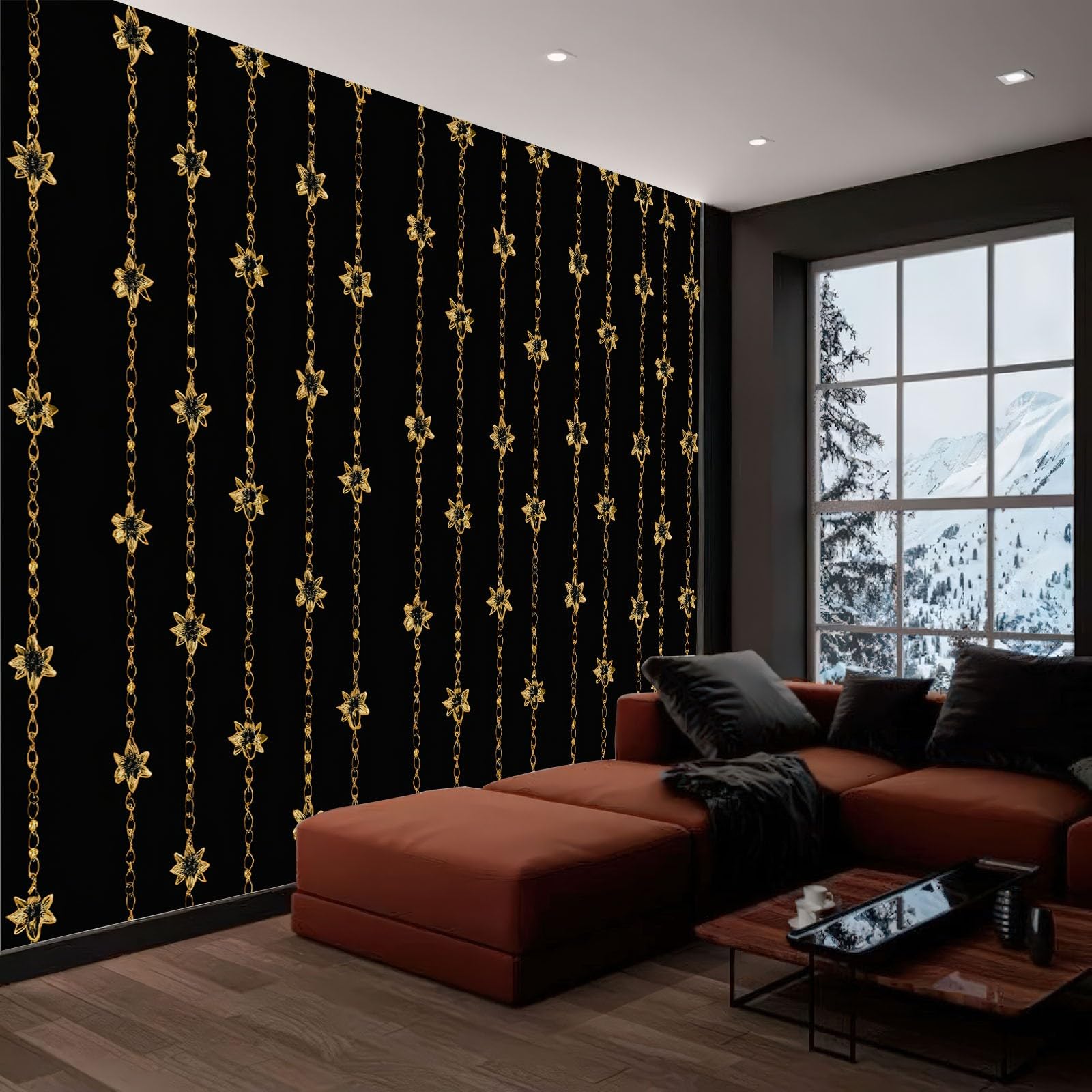 Tapeta do salonu złoty łańcuch gwiazdy 300 x 210 cm Mural plakat tapeta panoramiczna 3D, dekoracja ścienna do sypialni, kuchni, pokoju dziecięcego