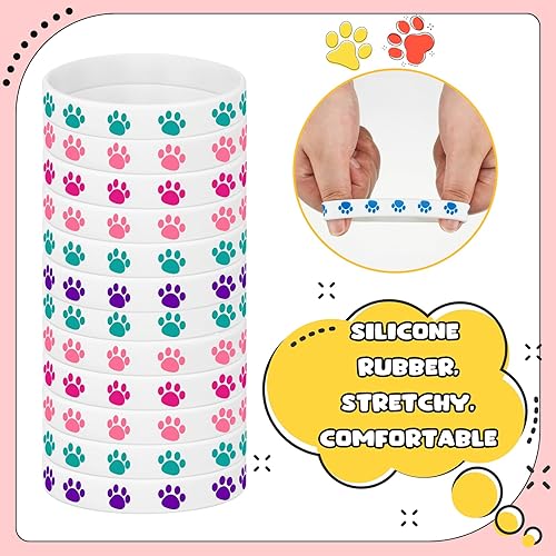 Miniatura 10 de Funtery 100 pulseras de goma con estampado de patas, pulseras elásticas de silicona, pulseras de silicona con patas de perro, pulseras de goma,