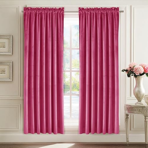 Miniatura 149 de Cortinas de terciopelo JIUZHEN, cortinas opacas suaves de terciopelo retro para dormitorio, cortinas elegantes con reducción de ruido y Rosa