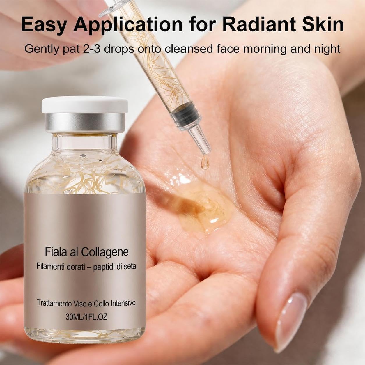 Fiala al Collagene - Effetto Lifting Dalla Prima Applicazione, Siero Viso Antirughe Con Acido Ialuronico E Collagene, Attenua Le Rughe, Idrata In Profondità (3 bottiglie)