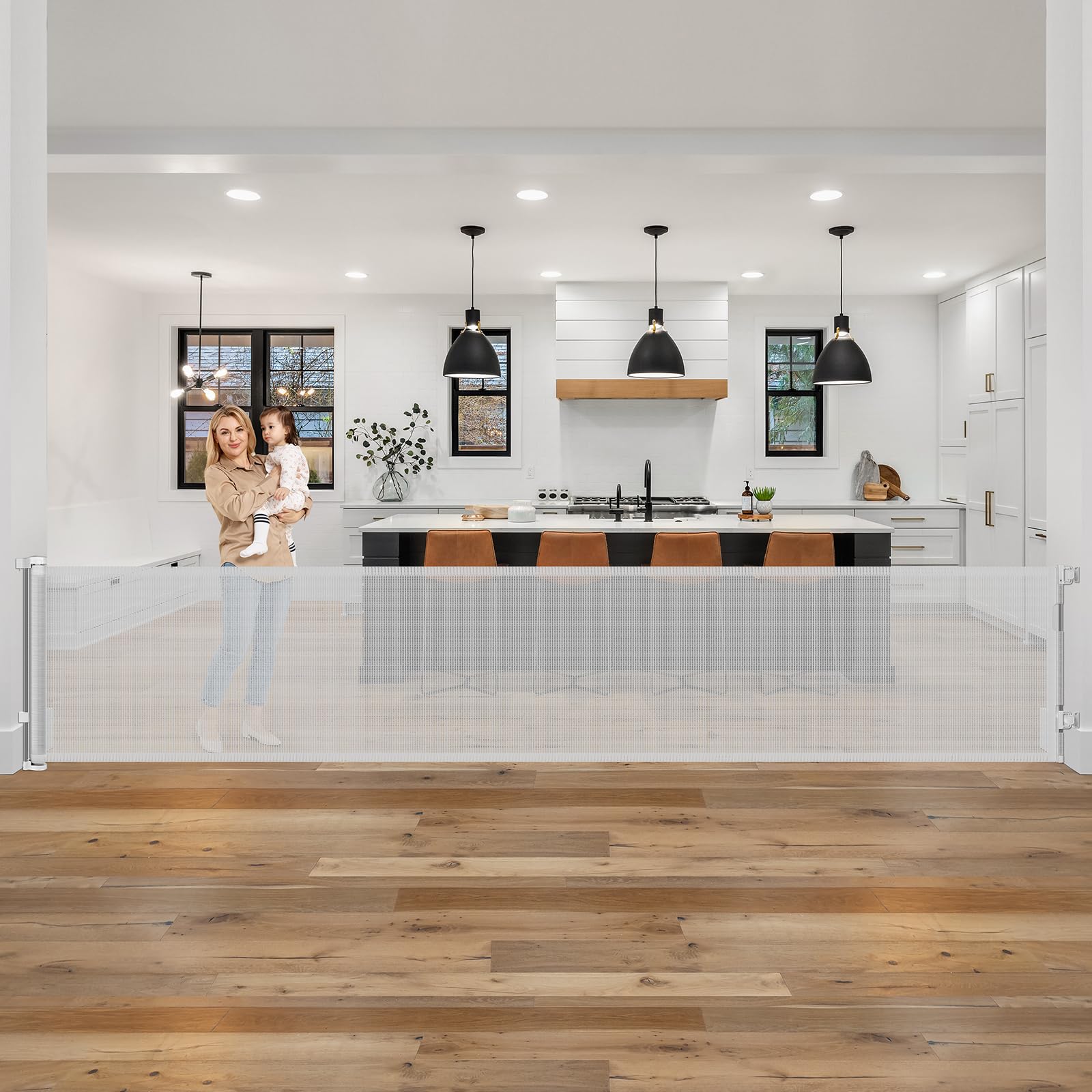 178 Inch Extra Long Baby Gate Retractable Dog Gate Outdoor Gates for Decks Indoor Retractable Baby Gates Wide Dog Gate for Super Wide Openings Retractable Gates for Dogs, Garage Gate, Light Gray