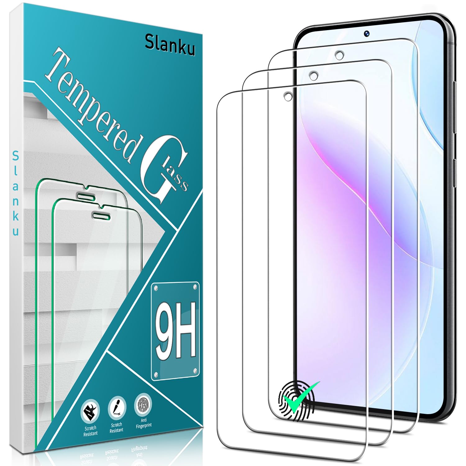 Slanku [3 Pack Screen Protector for Samsung Galaxy S23 Plus 5G Tempered Glass, Support Fingerprint Reader, Easy installation, Bubble Free, Anti