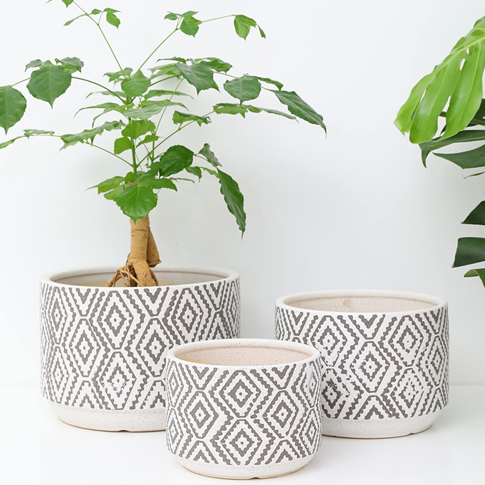Vasi da Giardino Fioriera in Ceramica con Motivo Geometrico, Vaso da Fiori per fioriera Rotondo da 7/9/11 Pollici con Foro di drenaggio per Interni ed Esterni