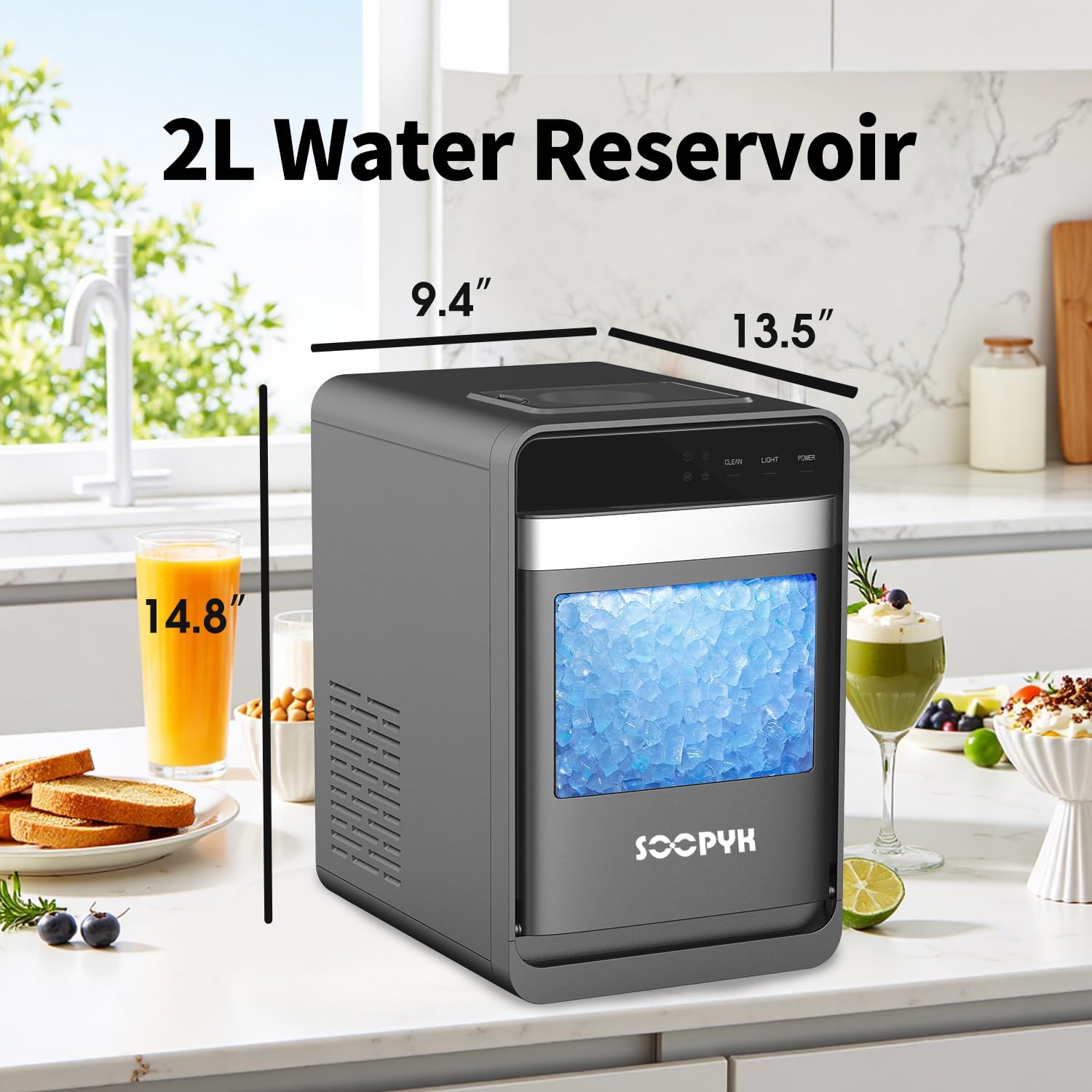 Self Cleaning Countertop Nugget Ice Maker Machine with Ice Scoop 33lbs Daily Capacity Pellet Ice Maker Machine Black