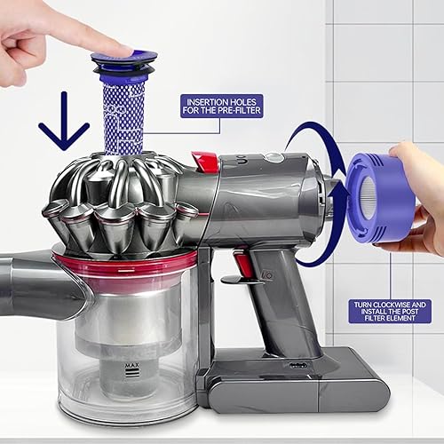 Miniatura 7 de V8 V7 - Filtro animal de repuesto para Dyson V7 V8 Animal Absolute Motorhead aspiradora inalámbrica, filtro de 4 postes, 4 prefiltros y cepillo de