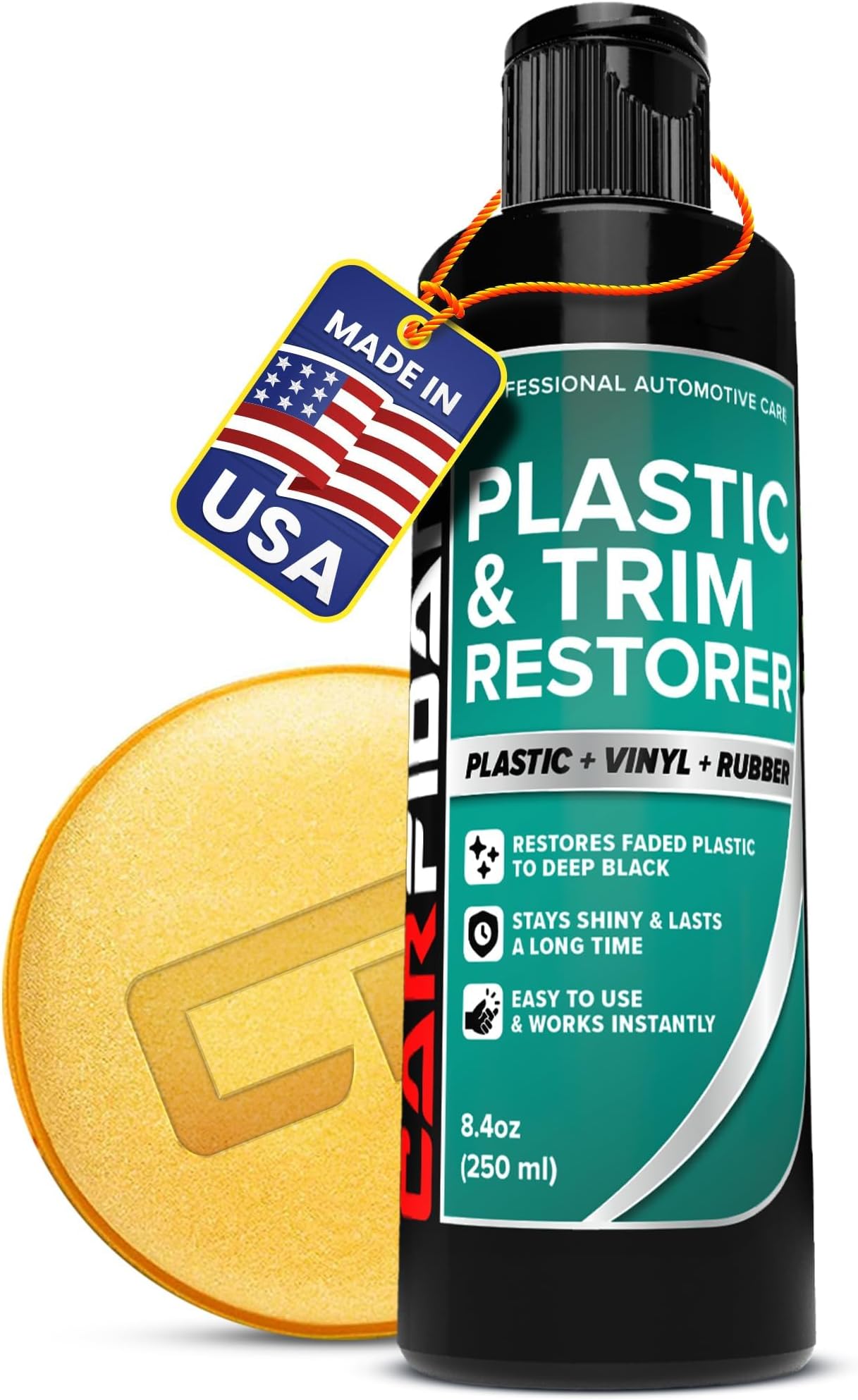 Plastic Restorer for Cars – Refreshes Faded Plastic, Vinyl & Rubber Trim with Polish for Deep Shine – Protects Against UV & Dirt – Black Exterior & Interior Care for Detailing - 8.4 fl. Oz.