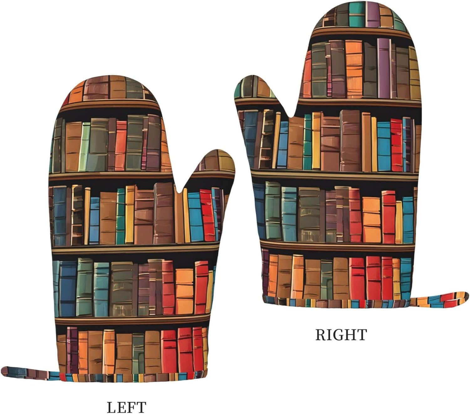 Library Bookshelf 4pcs Oven Mitts and Pot Holders Sets for Kitchen, Silicone Oven Gloves Non-Slip Potholders Hot Pads for Baking Cooking