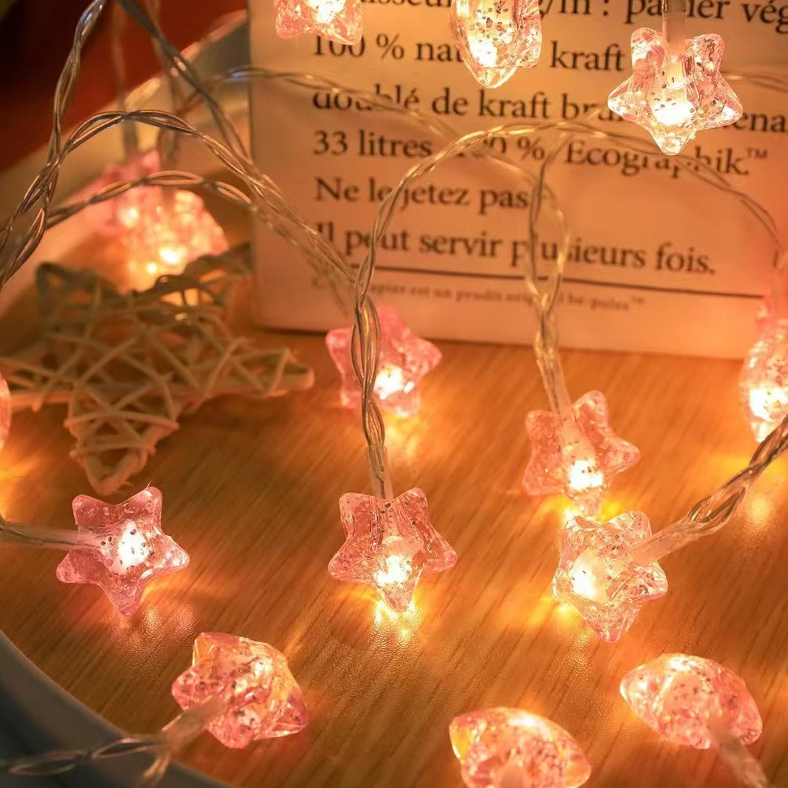 DiiWmme Star Fairy Lights, 3 Meter 20LED Battery Powered String Lights, Star Night Lights for Fairy Lights for Bedroom, Christmas Wedding Birthday Party Bedroom (Pink, 3 Meter)