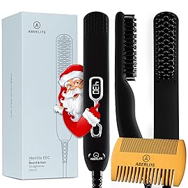 Aberlite EDC - Men\'s Professional Heated Beard Straightening Brush and Grooming Tool (for 0.5 inch plus Beards) (Black)