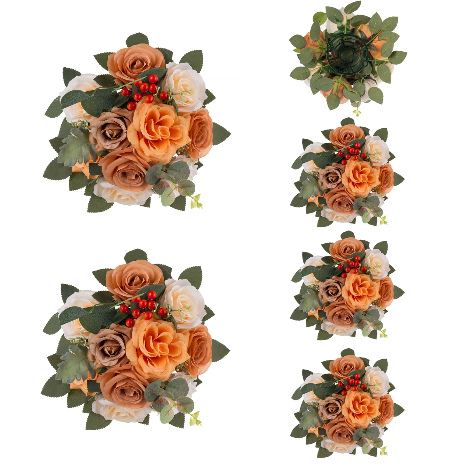 BLOSMON Artificial Flowers Ball Wedding Centerpieces 6 Pcs Terracotta Rose Artificial Flower Center Pieces Decoration for Table Silk Kissing Ball Faux Floral Arrangements for Home Party DIY Decor