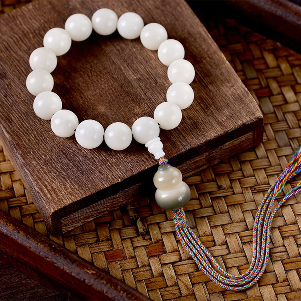Bracciale con Perline di radice Bodhi in Giada Bianca