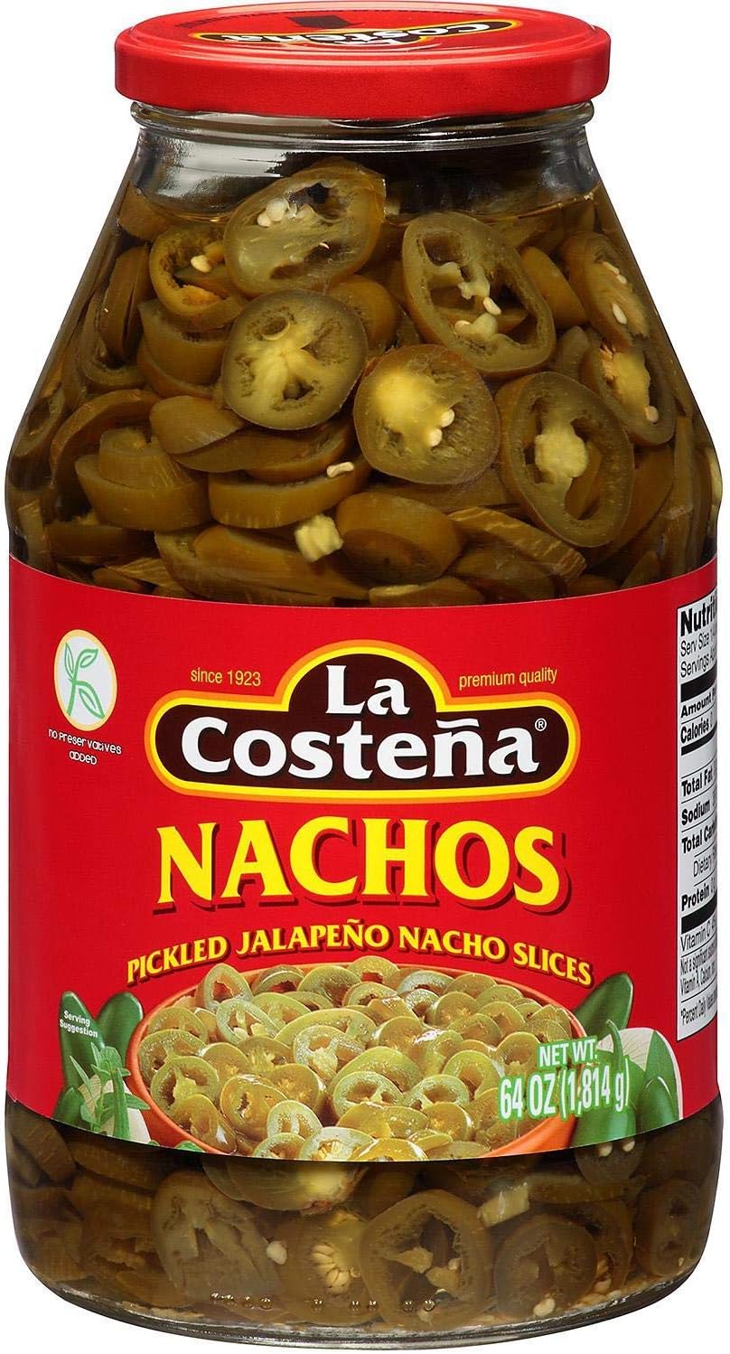La Costena Nachos Sliced Pickled Jalapeno Peppers 1 Glass Jar 4 LBS/64oz Each