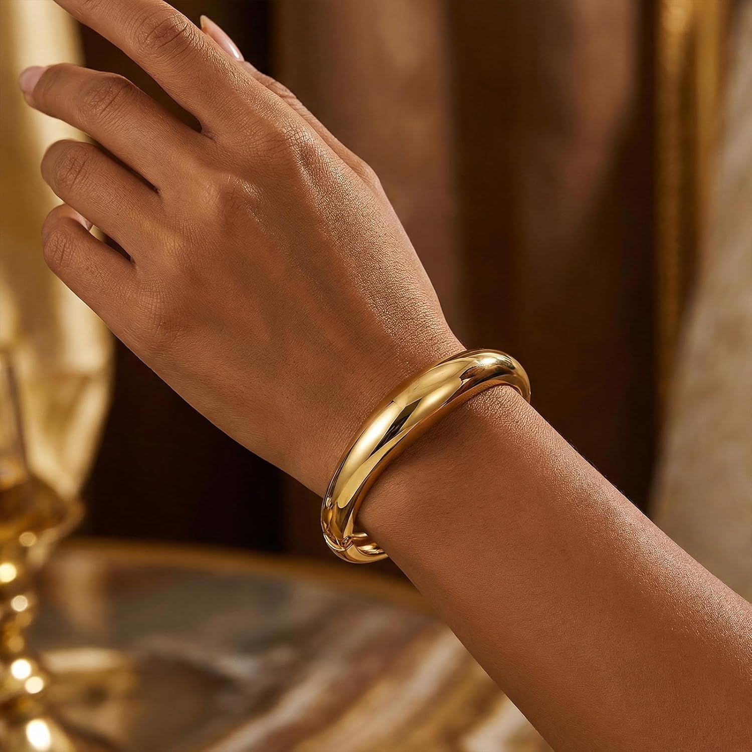 Gold Bangle Bracelets for Women Silver Plated Cuff Bangle Wide Wire Chunky Cuff Bracelets Trendy Hinged Open Wide Bracelet Irregular Minimalist Bangle Jewelry - Image 5