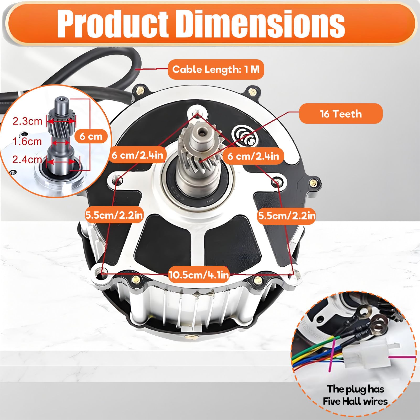 350W-1800W Elektrischer Dreirad-Differentialmotor, 48V / 60V / 72V Bürstenloser Gleichstrommotor mit Permanentmagnet, 5 Löcher 16 Zähne Motor, für elektrische Dreiräder, Karts. 48V-1000W