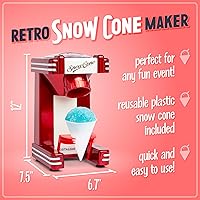 Vista 2 de Nostalgia Máquina de Raspados de Hielo Raspado - Hace 20 Golosinas Heladas - Incluye 1 Vaso de Plástico Reutilizable - Rojo Retro