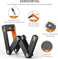 CYCLESPEED Összecsukható Kerékpárzár Tartóval - 63 cm Edzett Acél, 360° Forgatható Zárfej, 3 Kulcs, Könnyű E-Roller Lakat Táskával 2