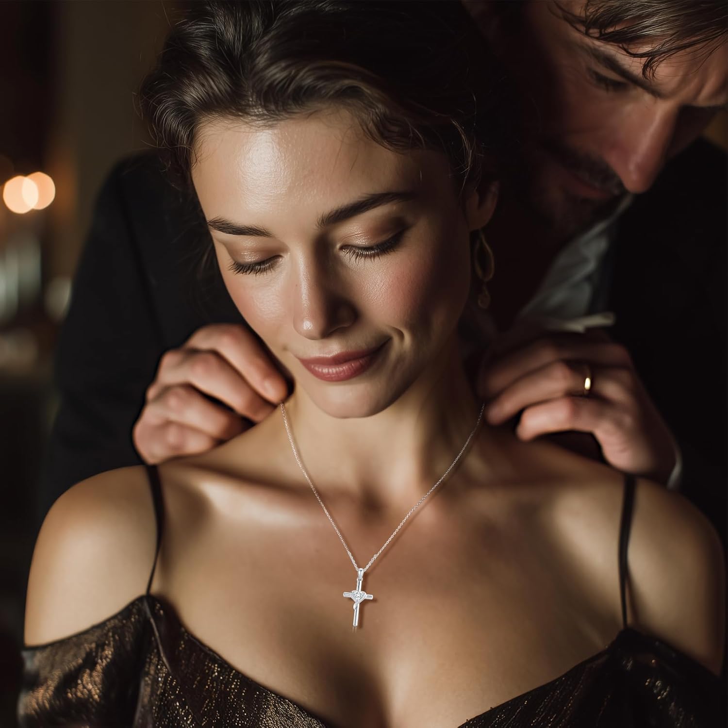 Cross Necklace for Women 925 Sterling Silver Birthstone Cross Pendant Necklace Cross Jewelry Gifts for Women Mother Wife on Birthday Mother's Day - Image 4