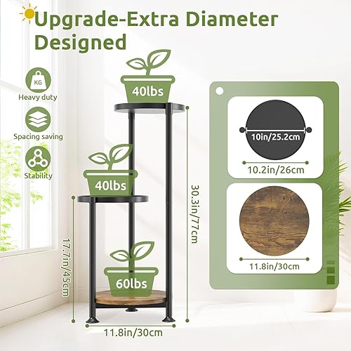 Miniatura 2 de Soporte para plantas de 3 niveles para interiores y exteriores, soporte de flores alto de 10 pulgadas de ancho en metal escalonado con múltiples