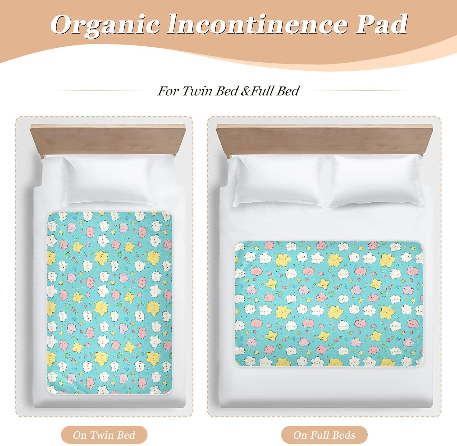 Cartoon Cute Stars Clouds Blue Extra Large Resuable Potty Training Pad Soft Absorbent Mattress Pad Anti-Lip Travel Mattress for Infant Baby , 52" L x 34" W